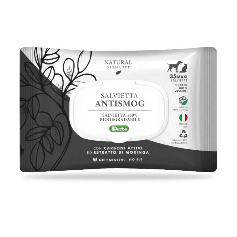 Wet Dog & Cat Wipes for Coat - Anti-Smog with Charcoal & Moringa,