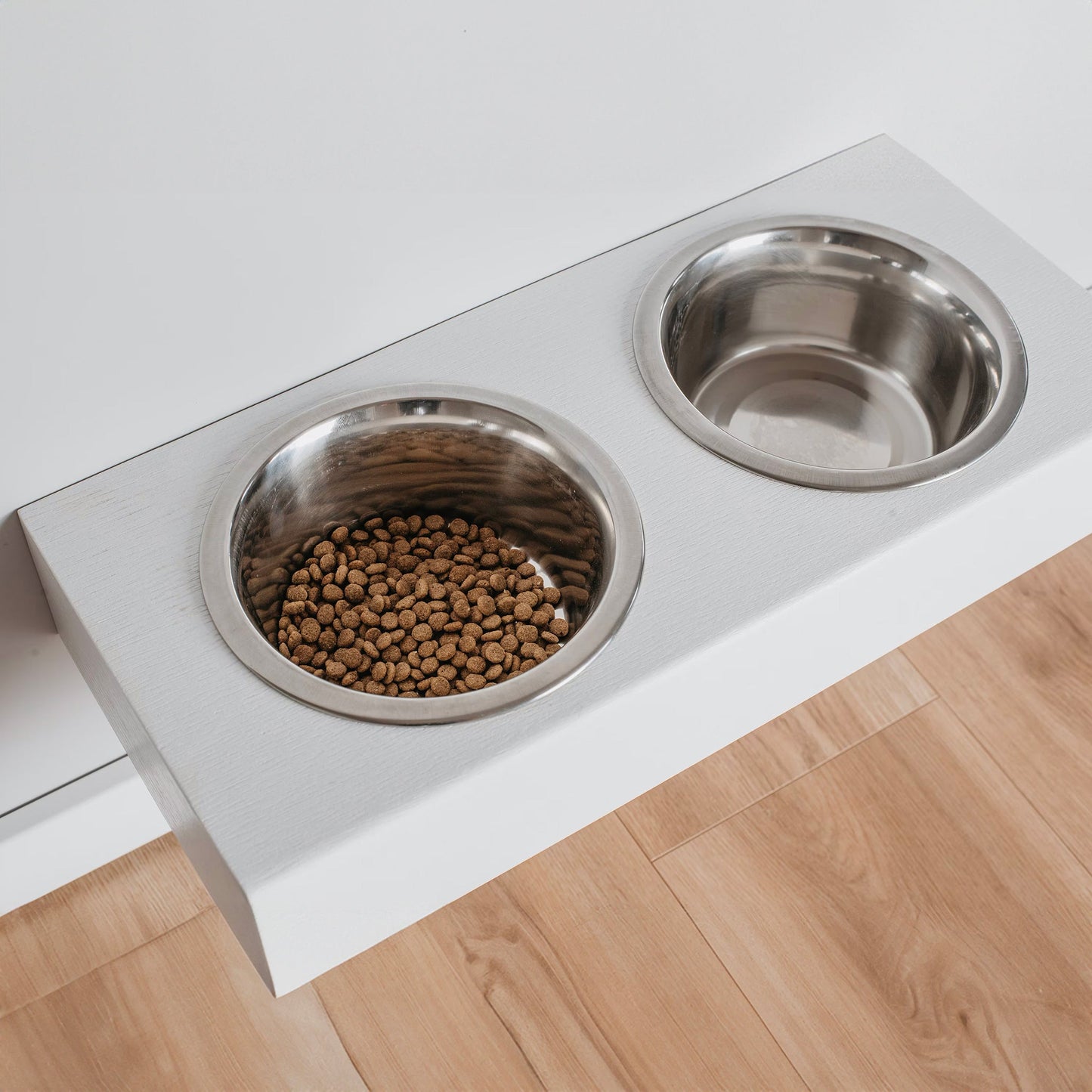 Floating Wooden Raised Food Stand, Medium Dog Feeding Station, Hanging Pet Bowls